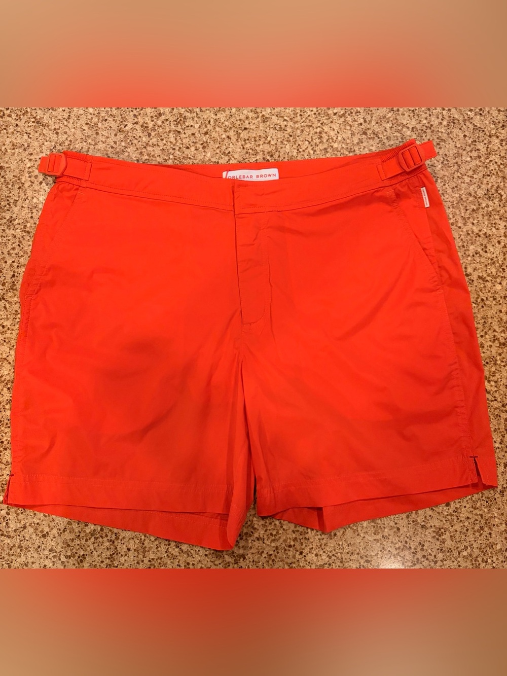 NWT Orlebar Brown Bulldog Sport Mid-Length Swim Shorts Size: 34 Color: Flame